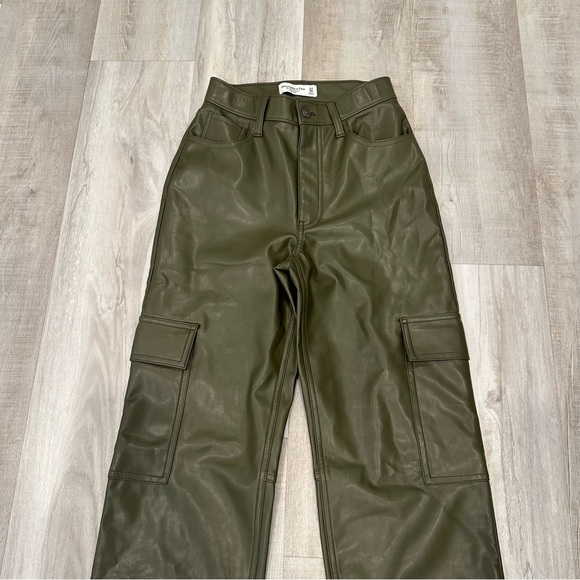 Abercrombie & Fitch Dark Green Faux Leather Wide Leg Cargo Pants - Picture 8 of 15